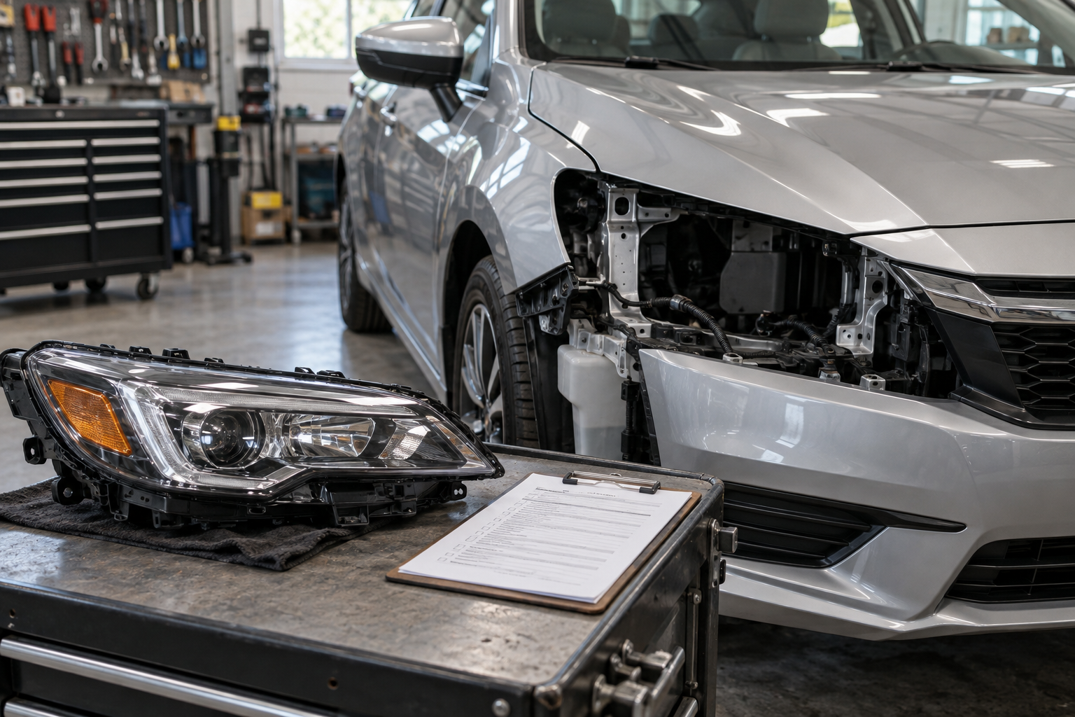 Vehicle data and original automotive part checked together for fitment