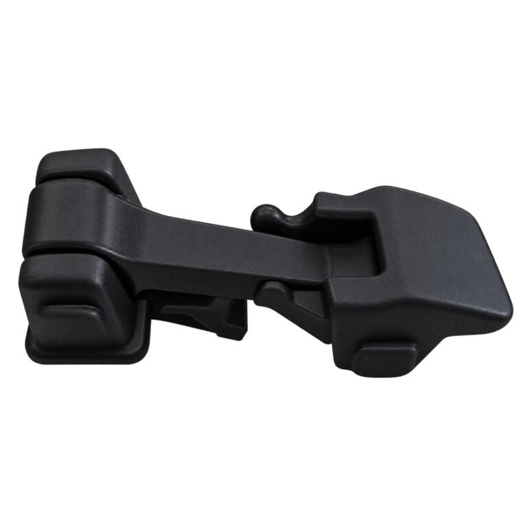 Jeep Wrangler Rubicon hood latch with a broad connecting arm between two raised mounting sections, reference 55395653AG