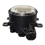 Cherokee front fog light with round clear lens, deep cylindrical housing, mounting ears and ribbed rear feature