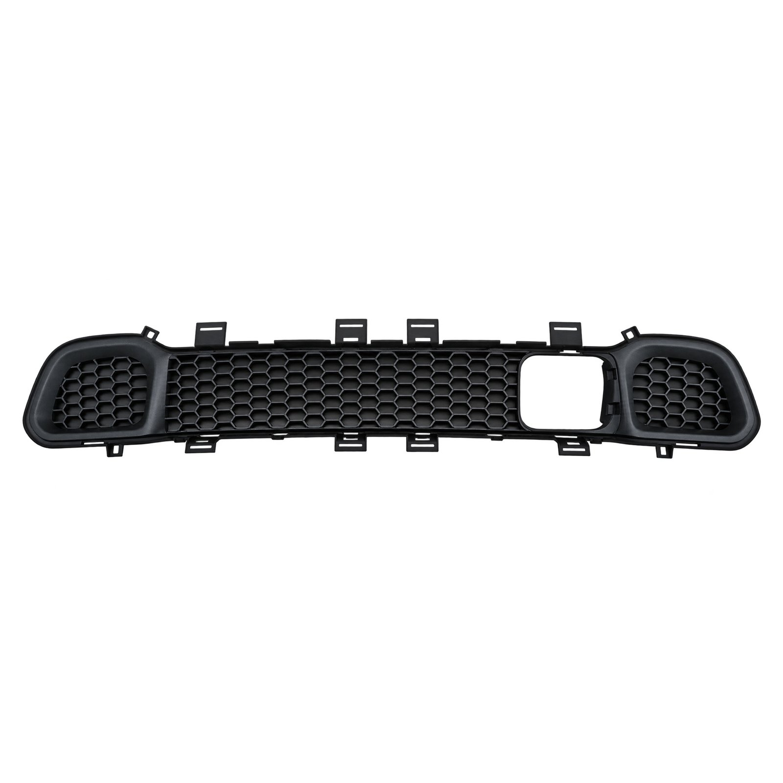 Jeep Cherokee Offset Opening within the Central Mesh Cherokee lower grille with a large offset opening in its central mesh, rounded ends and edge tabs