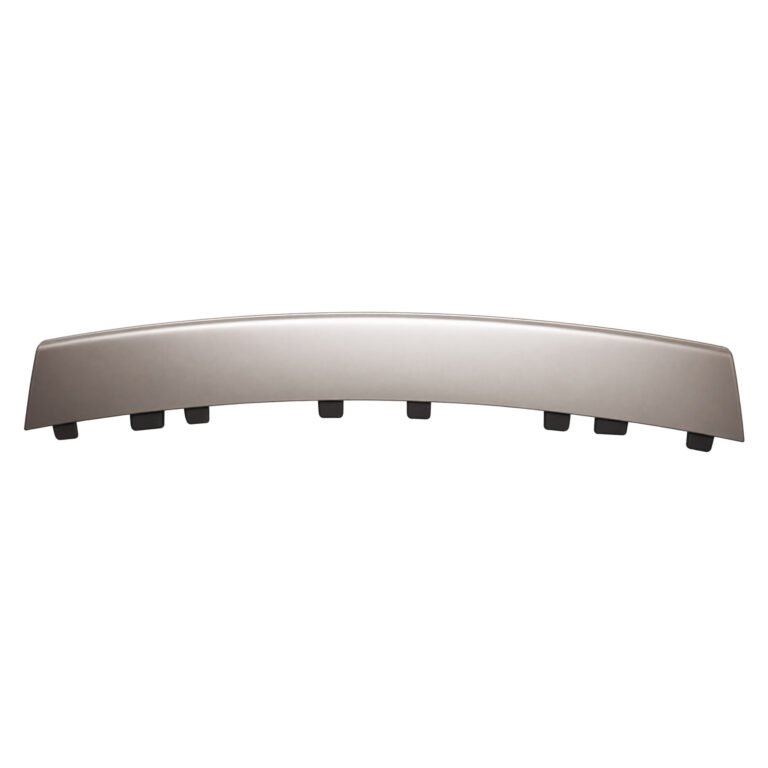 Silver Cherokee lower bumper trim panel with a shallow arc and dark projecting lower tabs