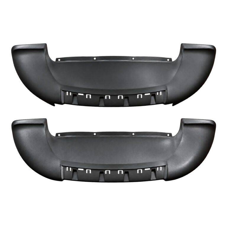 Two Cherokee lower front bumper covers showing smooth and textured faces, round upper fixing holes and short lower ribs