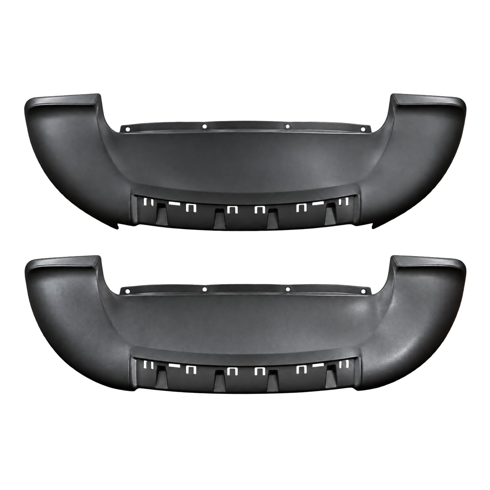 2016 Cherokee Lower Front Bumper Cover — Surface Options Two Cherokee lower front bumper covers showing smooth and textured faces, round upper fixing holes and short lower ribs