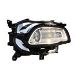 Cherokee Trailhawk headlight with raised clear lens, dark outer housing and projecting mounting ears