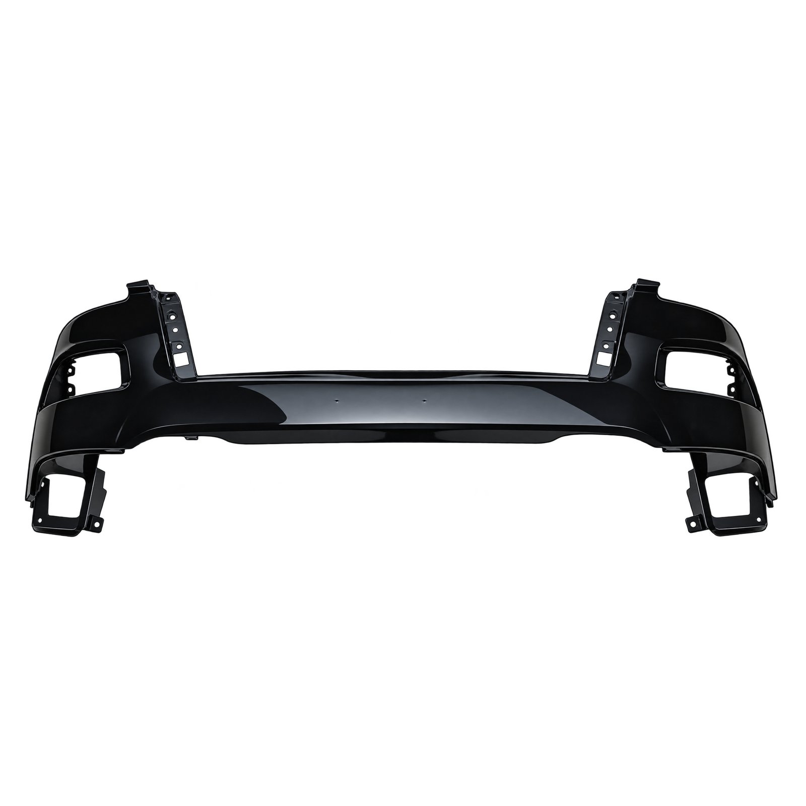 2016 Cherokee Upper Front Bumper Cover without Sensor Holes Cherokee upper front bumper cover with a broad curved face, tall upper arms and stepped side apertures