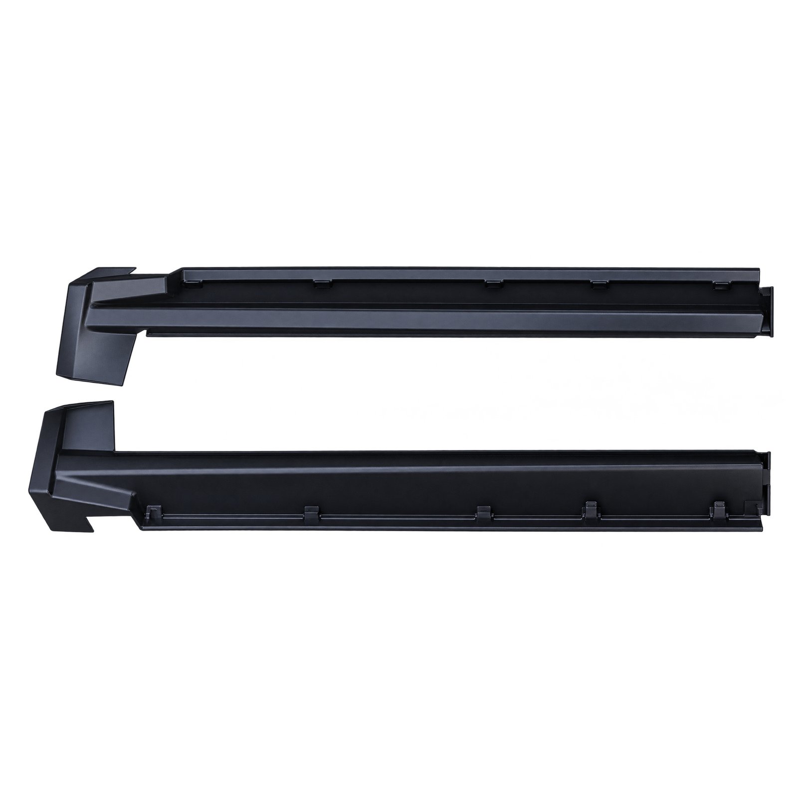 Jeep Compass Long Channel Sections with Shaped End Returns Two Compass front sill mouldings showing long inner channels, attachment features and shaped end returns