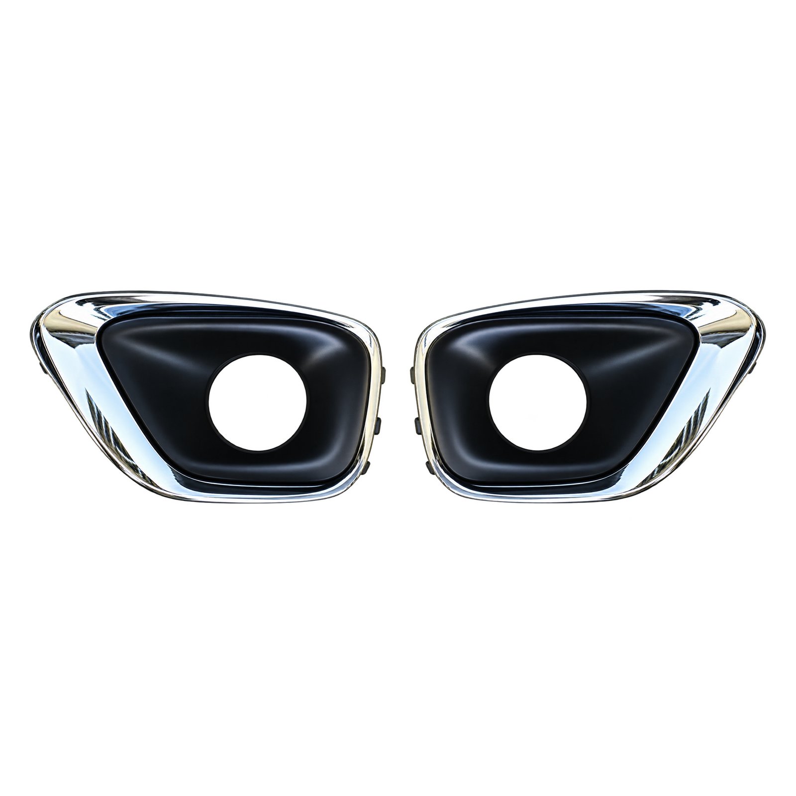 Jeep Compass Bright Outer Border with a Recessed Lamp Opening Two Compass fog-light surrounds with bright outer borders, dark recessed faces and round openings