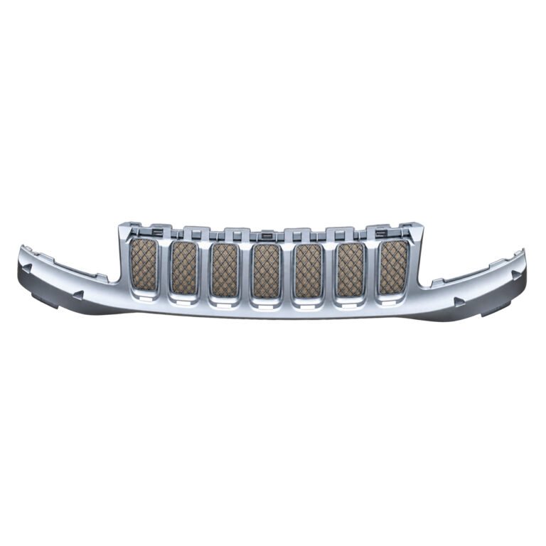 Silver Compass grille with seven mesh sections, stepped outer shoulders and a curved lower rail