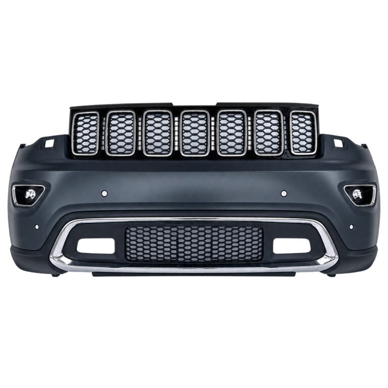 Front Bumper Assembly for Grand Cherokee, seven upper grille openings above the bumper face