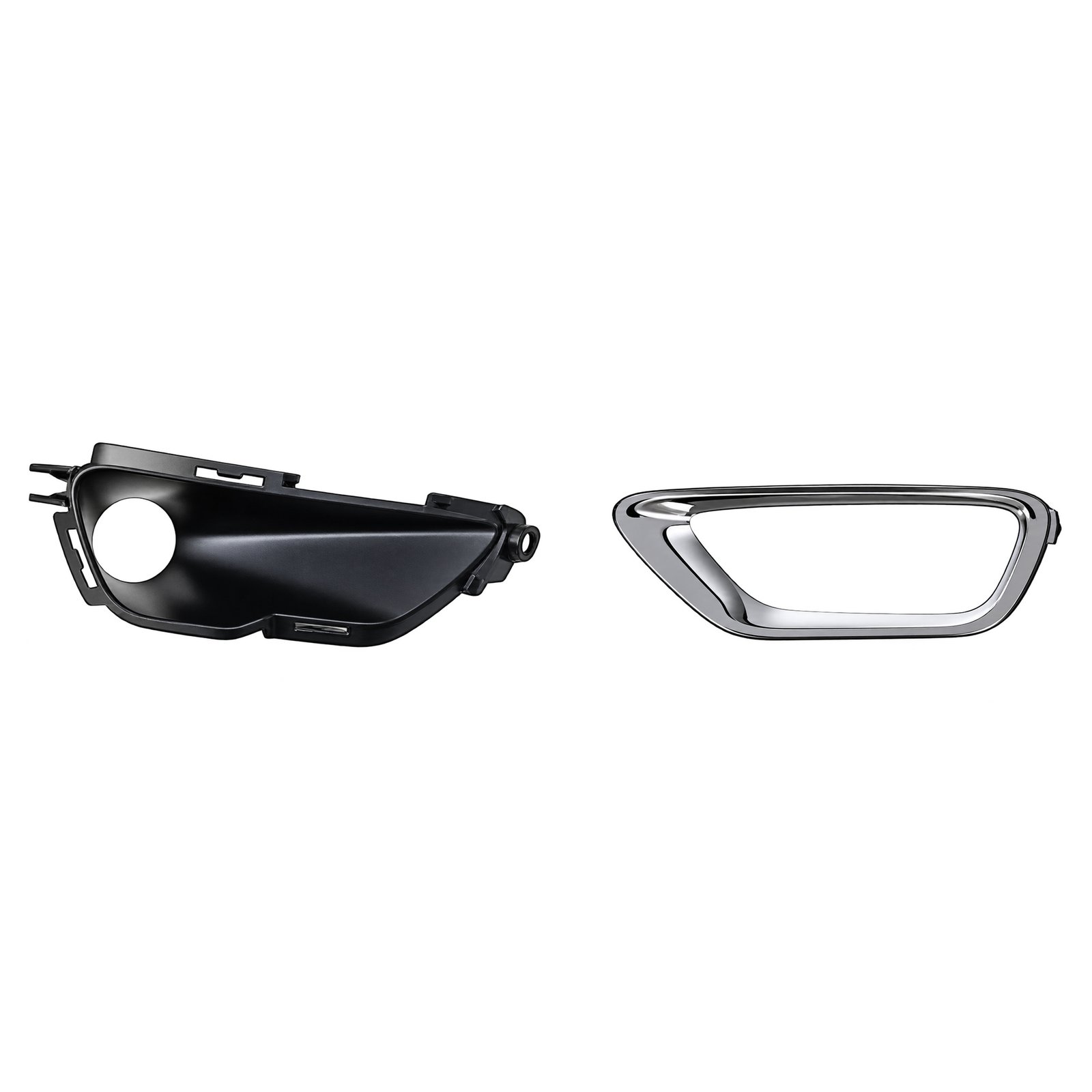 2017 Grand Cherokee Fog Bezel Base and Chrome Ring Grand Cherokee fog lamp bezel showing a dark recessed base beside a separate chrome outer ring