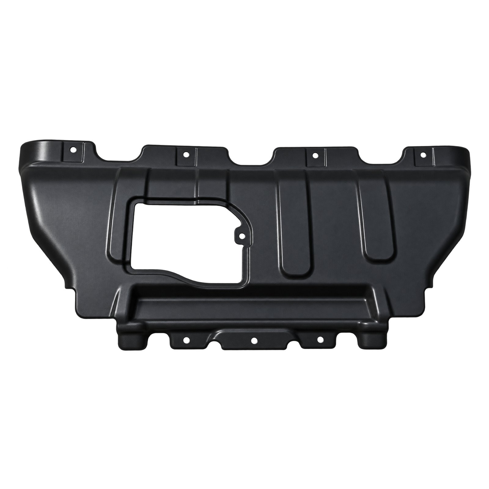 Grand Cherokee 5.7 Engine Splash Shield 55079191AE Grand Cherokee 5.7 engine splash shield with an offset rectangular opening and raised lower cross-section
