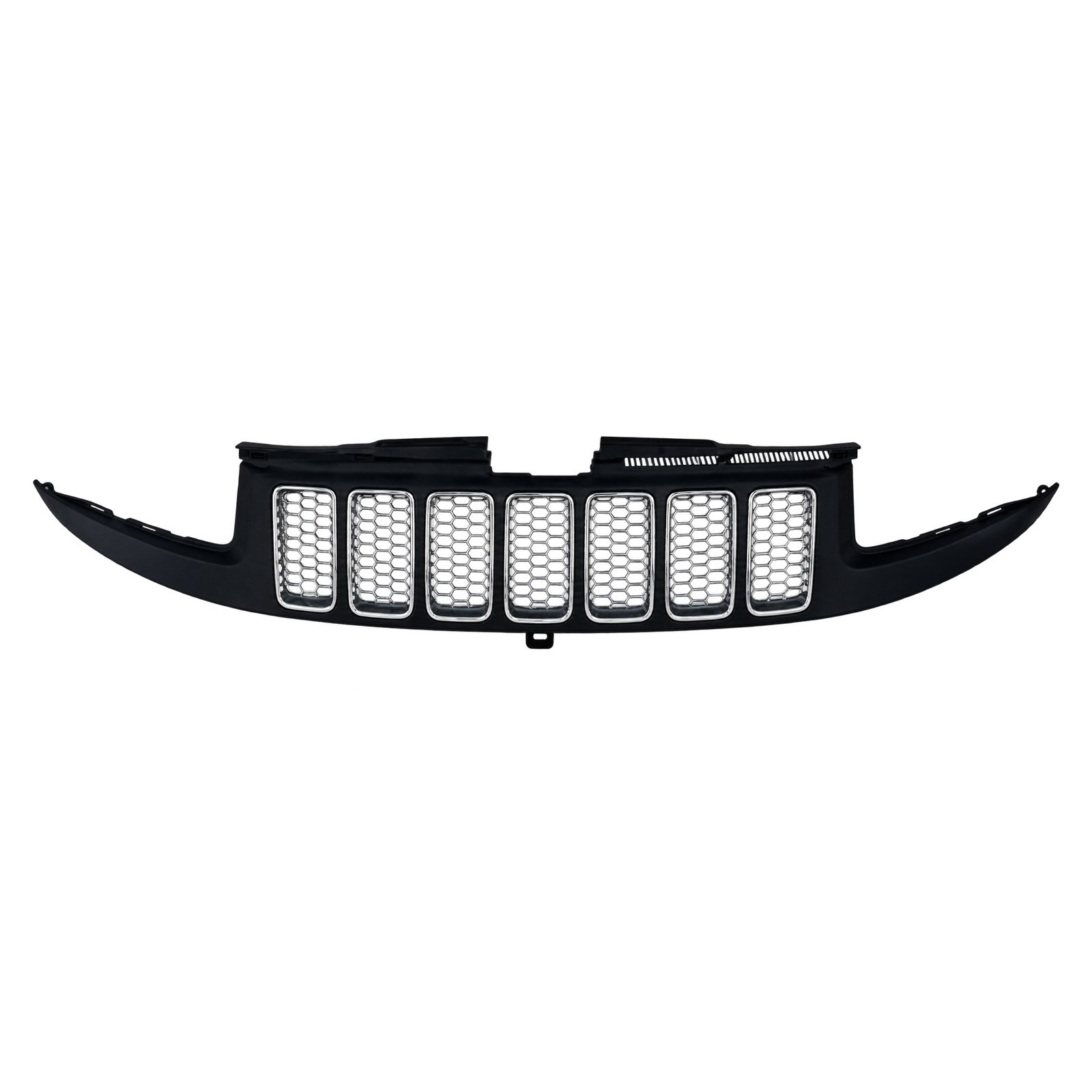 Grand Cherokee Grille – Chrome Frame and Chrome Mesh Grand Cherokee grille assembly with chrome borders, bright honeycomb inserts and long dark outer wings
