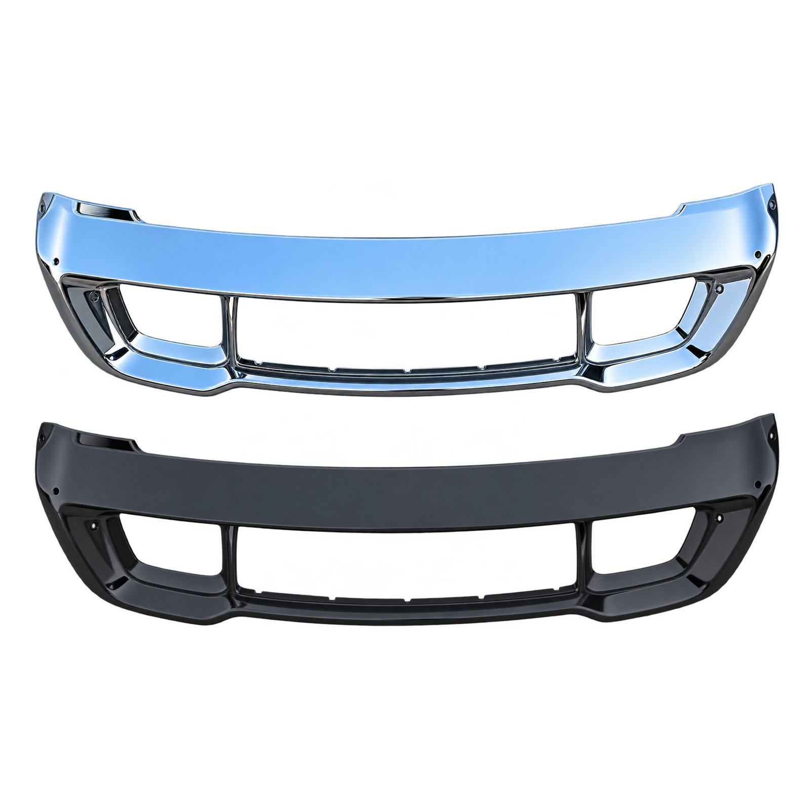 2014-2016 Grand Cherokee Lower Grille Frame Grand Cherokee lower grille frames in reflective and dark finishes with a wide middle opening and two end openings