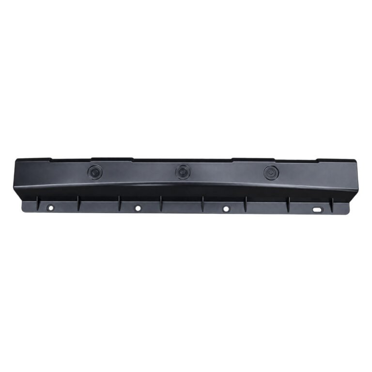 Jeep Cherokee 2019 lower rear bumper trim bracket with three circular face details and a ribbed lower fixing flange