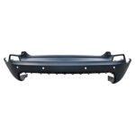 Cherokee rear bumper with a broad face, sensor holes, recessed outer openings and a long lower attachment edge