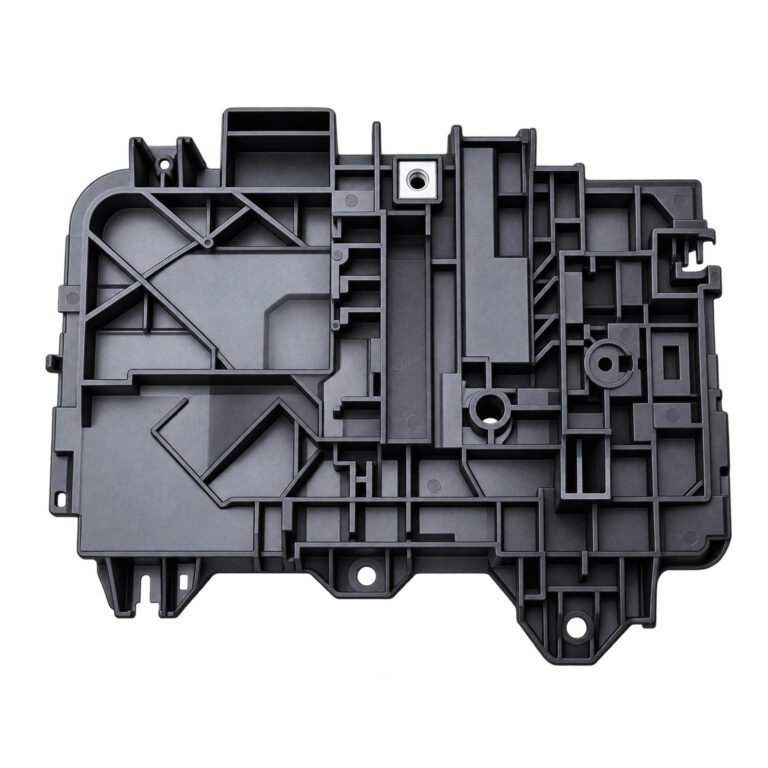 Cherokee battery tray showing rectangular ribs, diagonal braces and perimeter fixing features