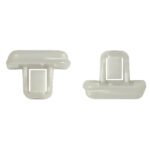 Cherokee bumper clip shown in two orientations with a wide rounded head and rectangular open stem