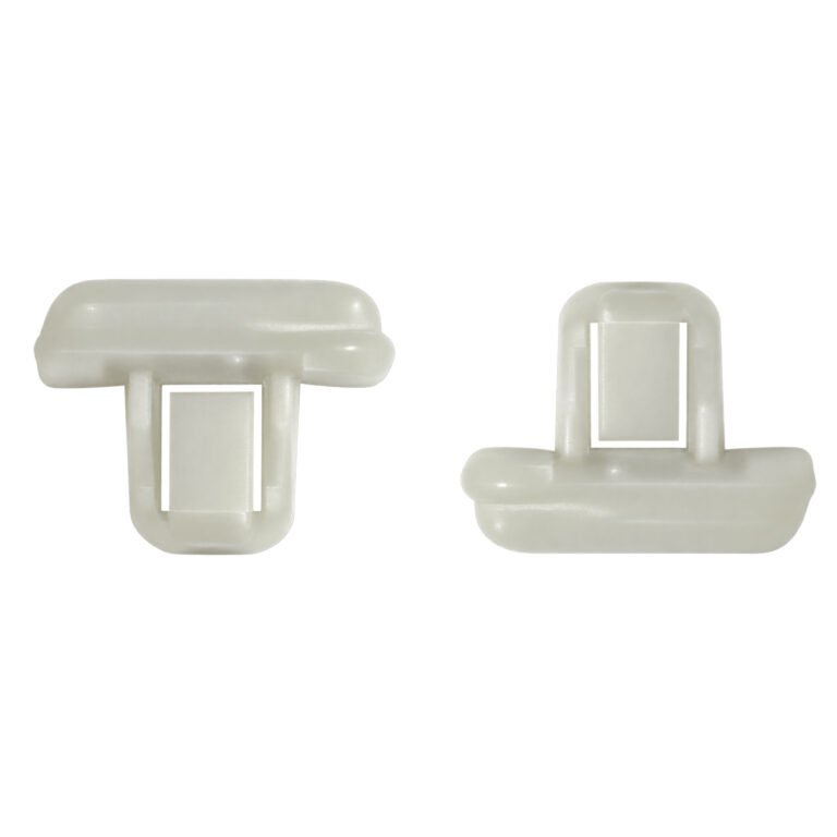 Cherokee bumper clip shown in two orientations with a wide rounded head and rectangular open stem