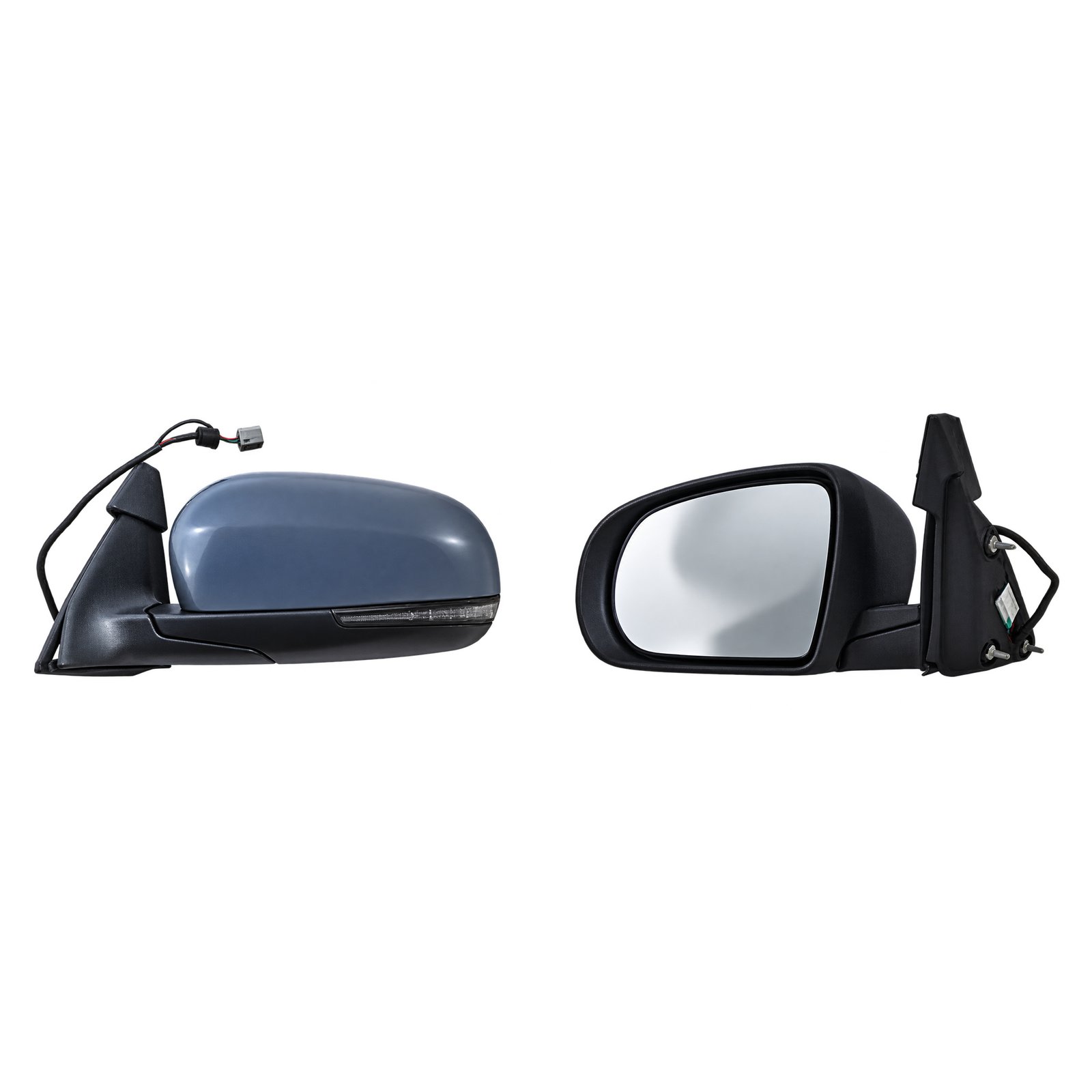 Cherokee Door Mirror 53200908 / 53200907 Cherokee door mirror showing a rounded outer cap, narrow clear lens strip, mirror glass and triangular mounting base