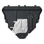 Cherokee FWD underbody shield with a tapered outline, light-coloured shaped insert and raised rectangular rib grid