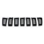 Seven Cherokee grille inserts with bright rectangular borders and rows of rounded perforations