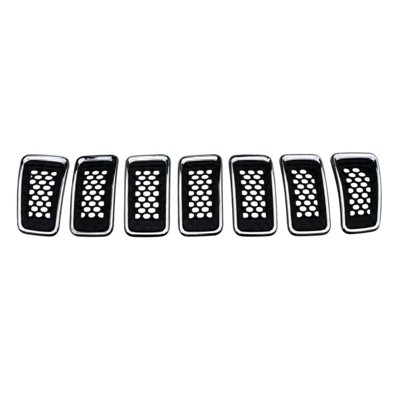 Seven Cherokee grille inserts with bright rectangular borders and rows of rounded perforations