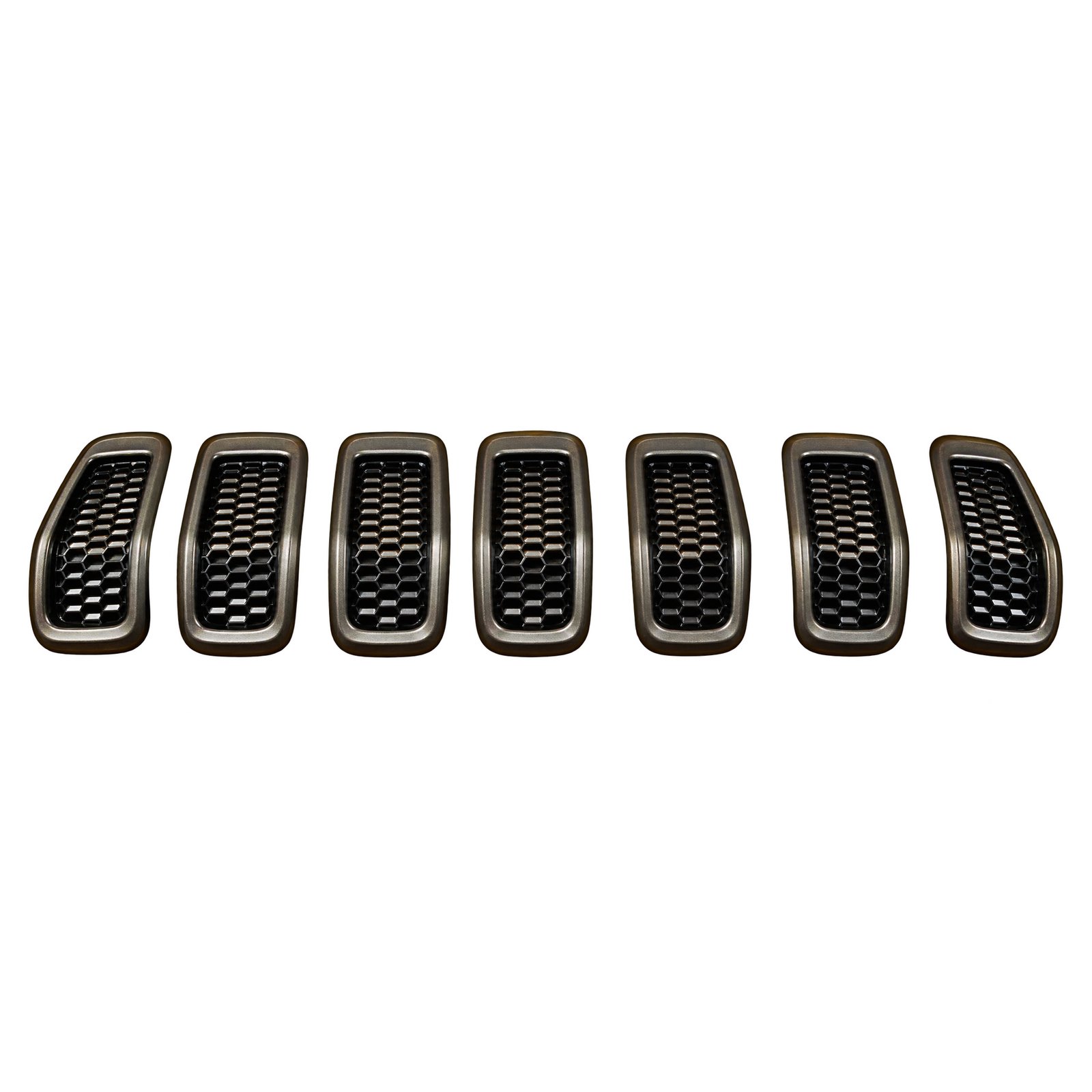 Cherokee Individual Mesh Sections with Shaped Outer Borders Seven Cherokee grille sections with dark mesh centres, narrow contrasting borders and curved outer pieces