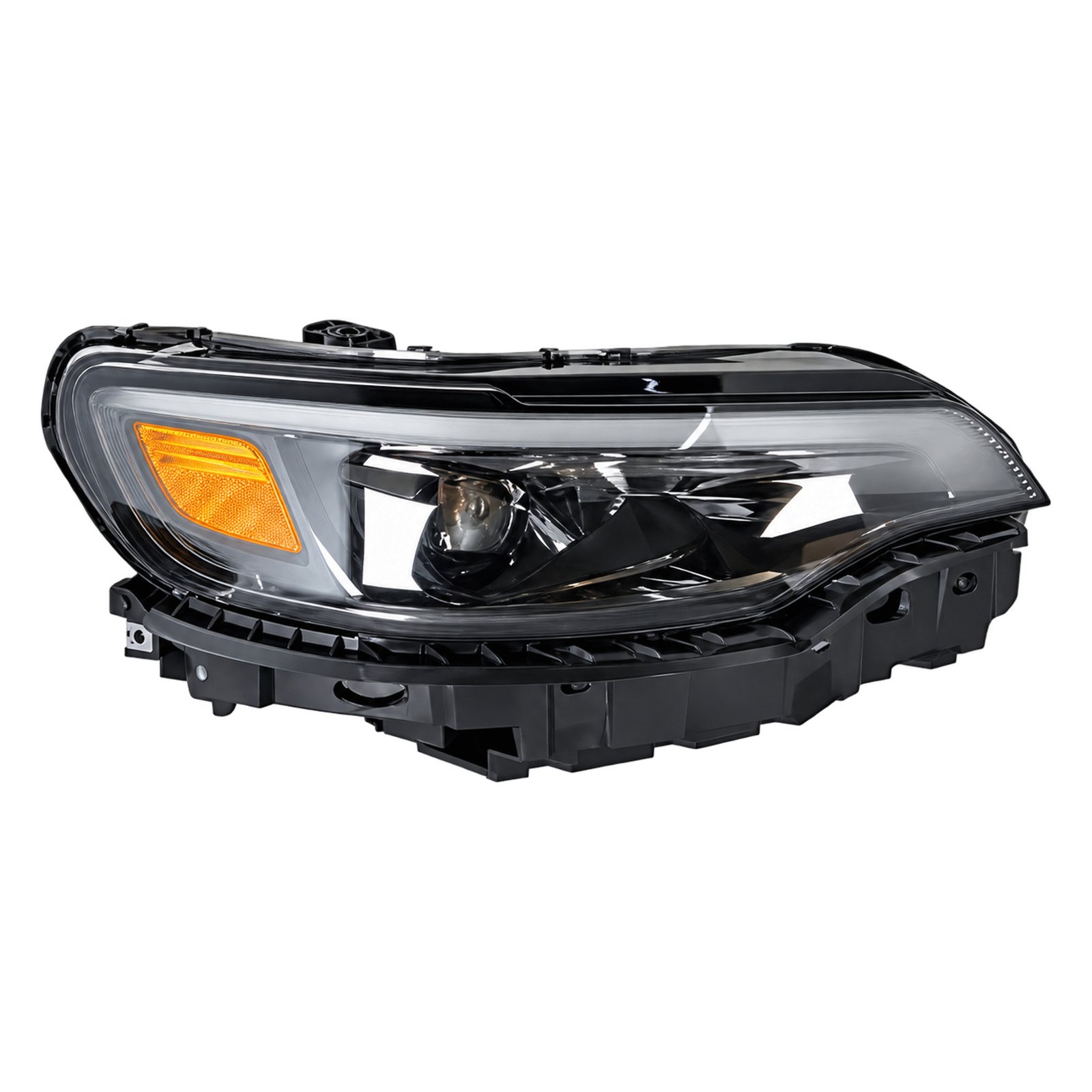 US LED Headlight for Jeep Cherokee KL 2019 US-version Jeep Cherokee KL 2019 LED headlight with a swept clear lens, amber outer section and dark lower housing