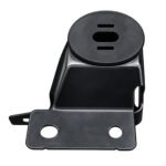 Cherokee radiator support bracket with a slotted round upper pad, formed upright wall and two-hole lower flange