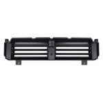 Cherokee radiator shutter assembly with horizontal blades in two fields and a central projecting housing