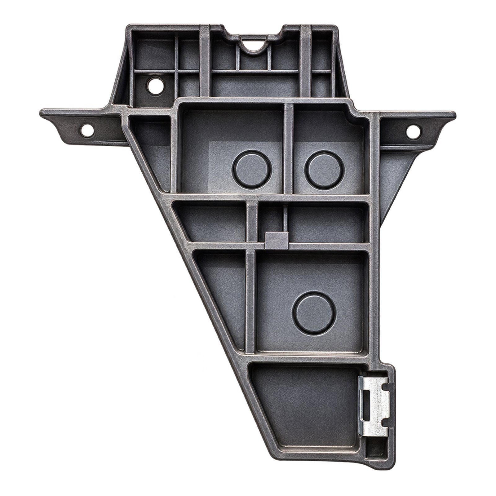 Cherokee Tapered Support with Crosswise Mounting Ears Cherokee radiator support bracket with a tapered ribbed body, side mounting ears and lower attachment detail