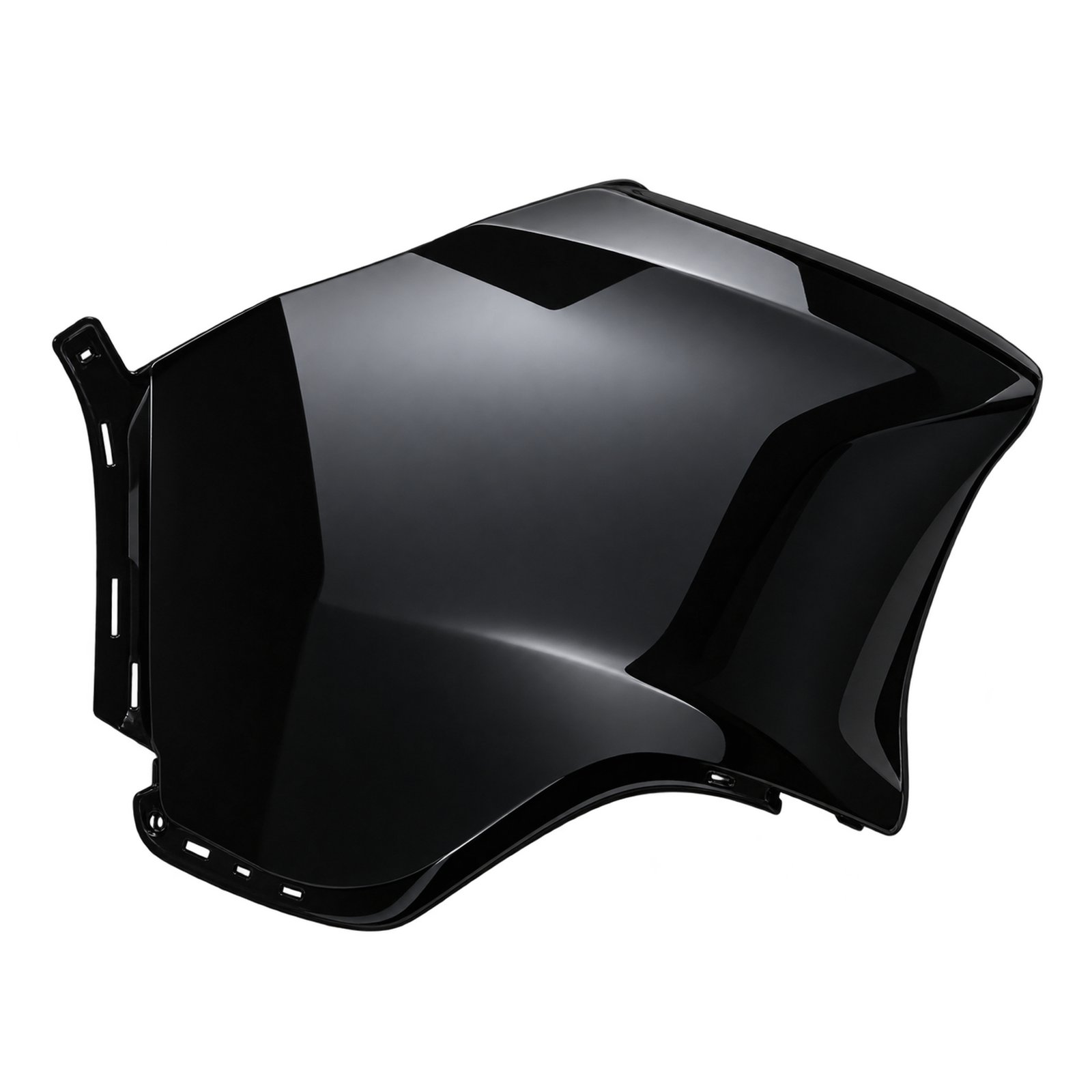 Cherokee Angled Face and Slotted Inner Flange Cherokee rear bumper corner cover with wraparound contours, angled face ridges and rectangular flange slots