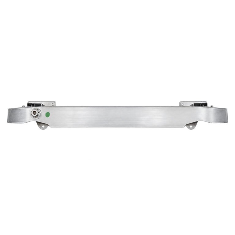 Cherokee rear bumper impact bar with a broad face, stepped ends and mounting assemblies behind the upper edge