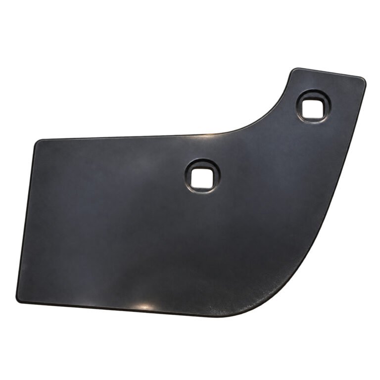 Cherokee rear fender-liner lower panel with an upward-curved end and two square mounting apertures