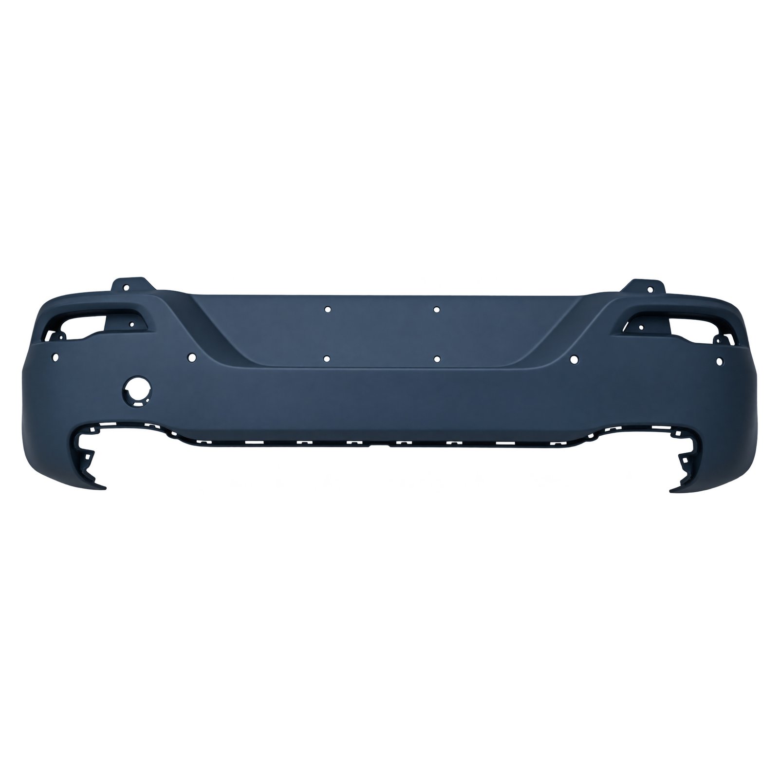 Cherokee Four-Hole Upper Rear Bumper Cherokee smooth primed upper rear bumper with four face openings, a recessed centre and raised curved ends