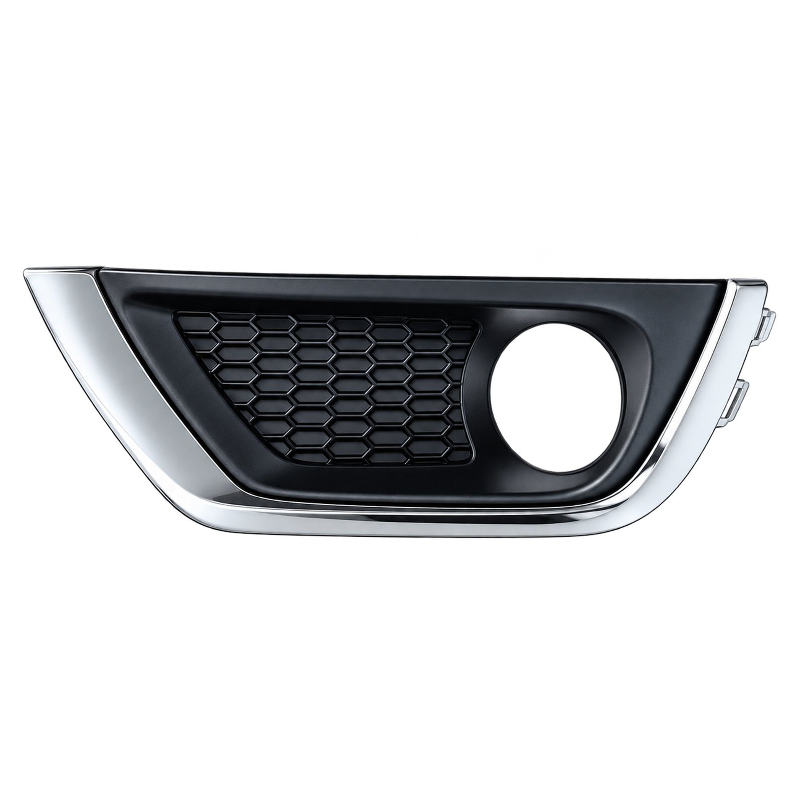 Compass Fog Light Surround with Chrome Trim Compass fog-light surround with a bright chrome outer border, honeycomb inner face and round lamp aperture