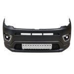 Compass front bumper assembly with three rectangular upper openings, a wide lower honeycomb grille and bright corner surrounds