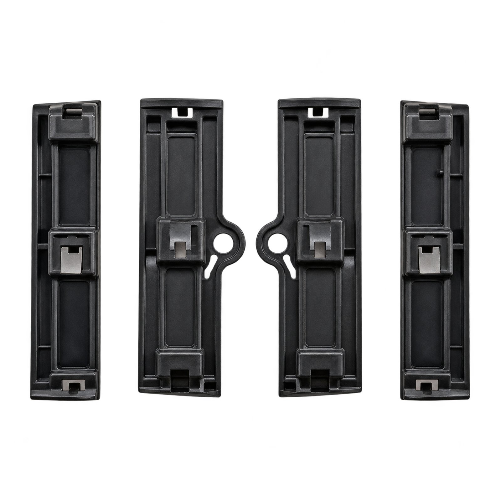 Jeep Compass Radiator Support Bracket Compass radiator support brackets showing narrow ribbed rectangular faces and projecting ears with round fixing openings