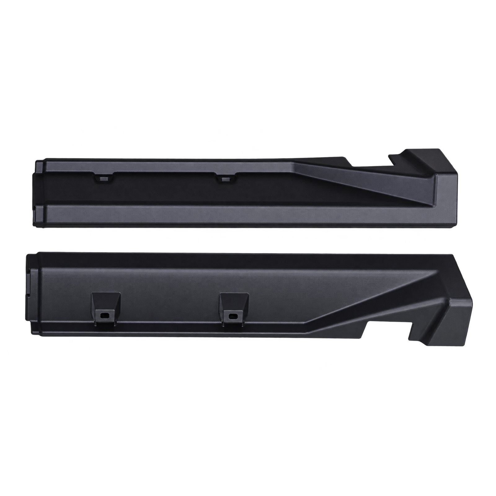 Compass Angled Ridge Leading into a Wider Rear End Jeep Compass rear sill moulding with an angled ridge, wider end, lower cut-out and two reverse clip sockets