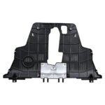Compass engine underbody shield with a large central opening, rectangular ribs and a contrasting lower section