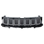 Compass upper grille assembly with seven honeycomb sections, bright rectangular borders and upper and lower mounting tabs