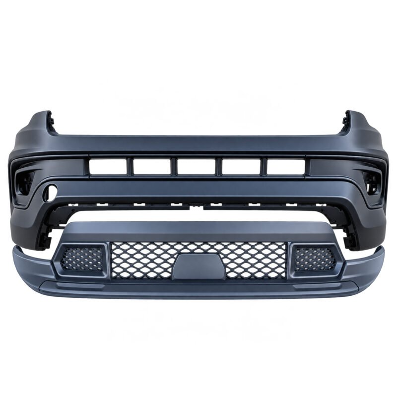 US 2.0 Jeep Compass bumper showing separate upper and lower sections with a solid patch interrupting the lower mesh