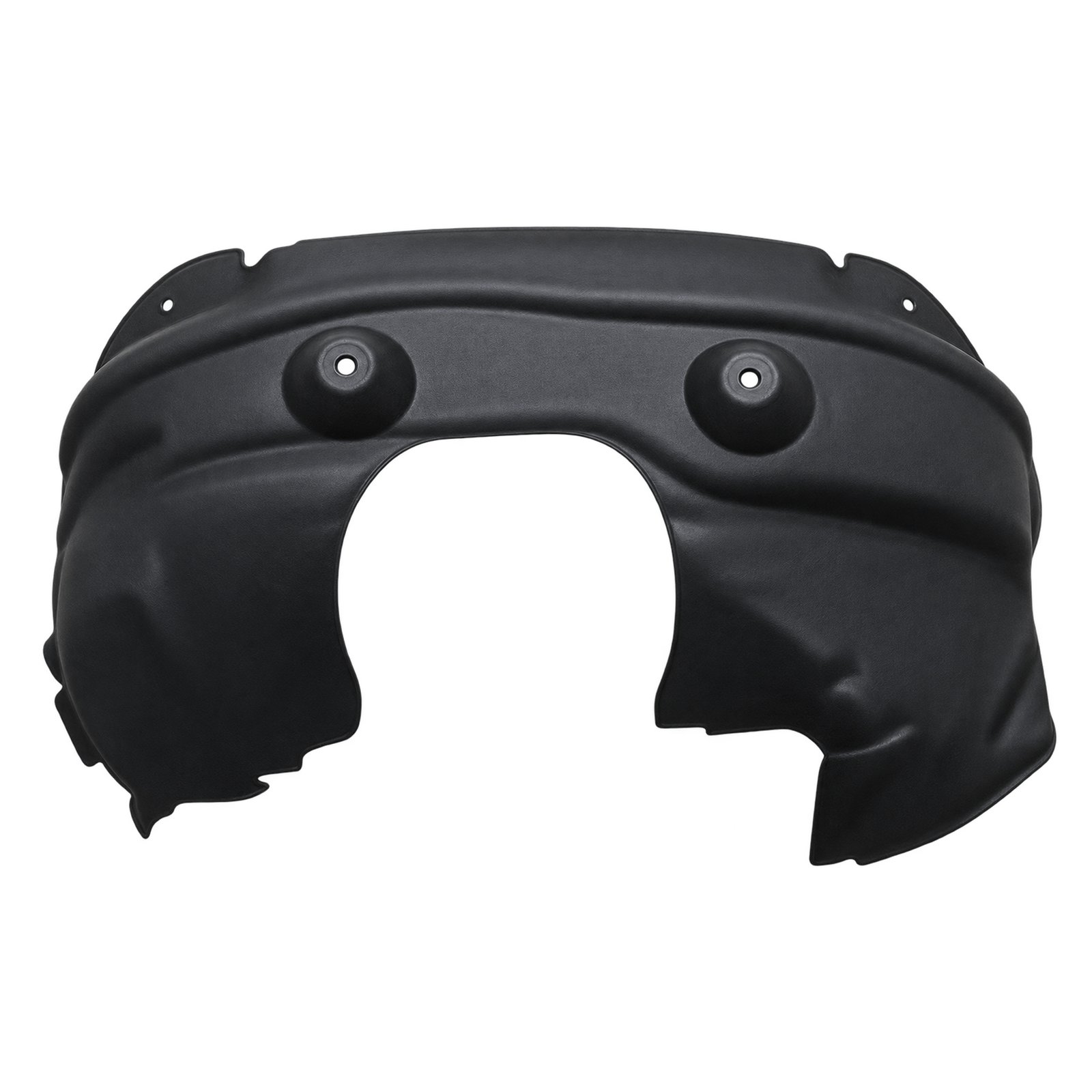 Grand Commander front fender liner with circular fixing areas Grand Commander front fender liner with a large cutout, two circular fixing areas and holes along its curved upper flange