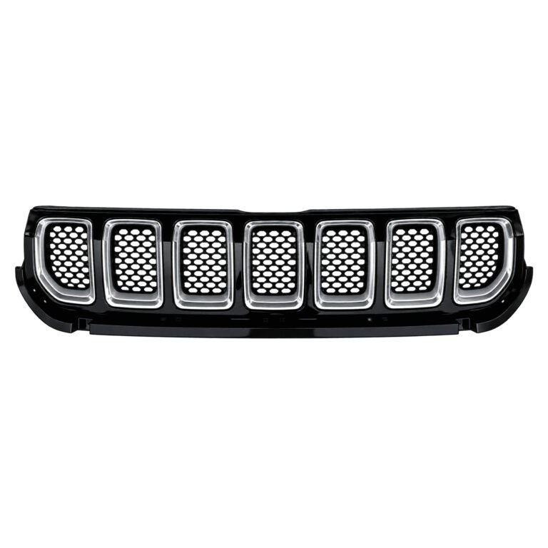 Grand Commander K8 grille assembly with seven mesh-filled openings, bright surrounds and curved outer ends