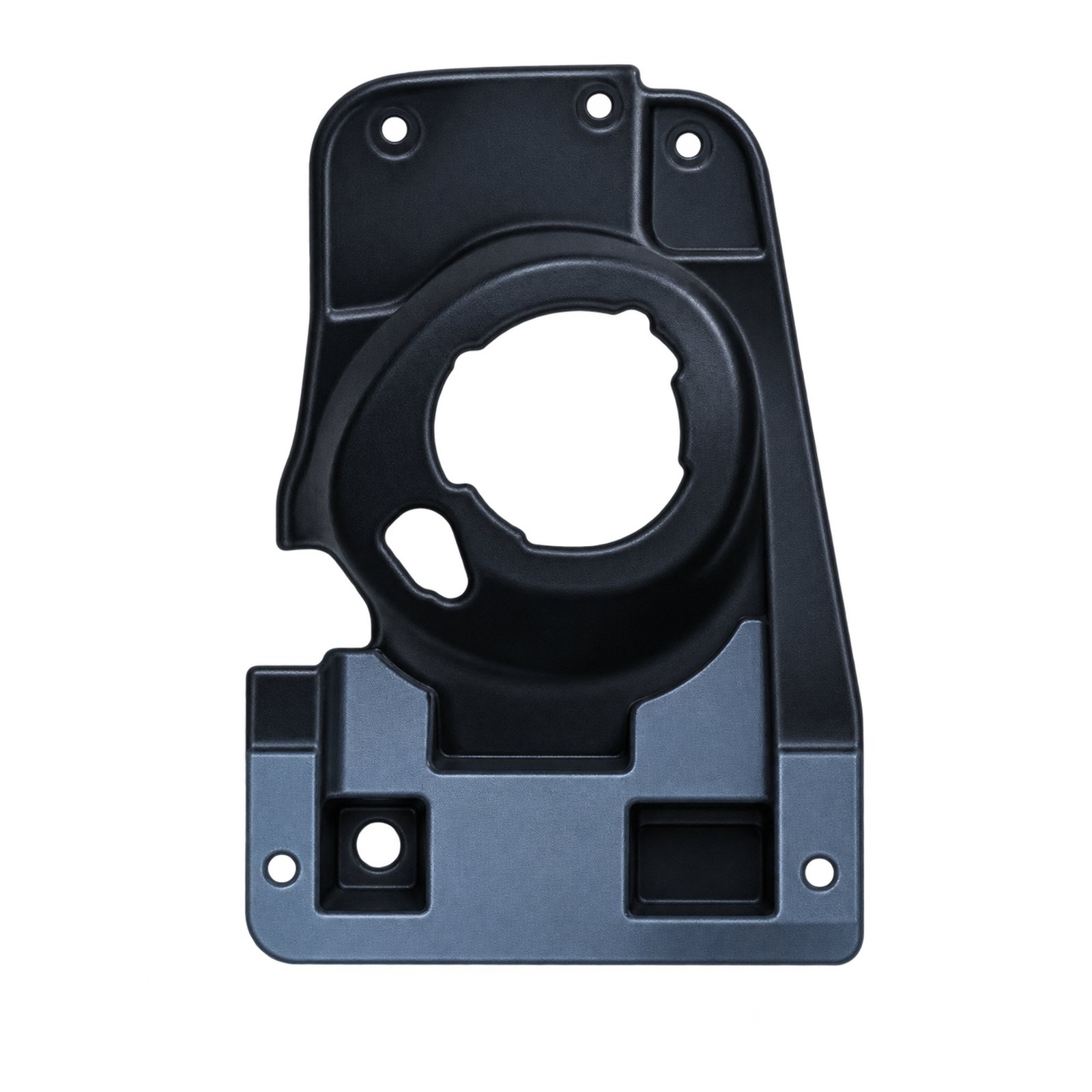 Grand Commander halogen fog light mounting bracket Grand Commander K8 fog light bracket with a notched circular opening, smaller elongated cutout and surrounding fixing holes