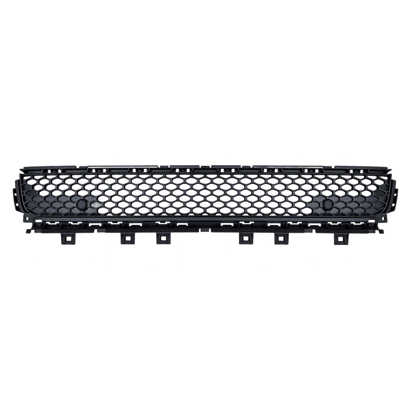 Grand Commander honeycomb lower grille without ACC opening Grand Commander lower bumper grille with honeycomb mesh, rounded ends and rectangular mounting ears beneath the lower rail