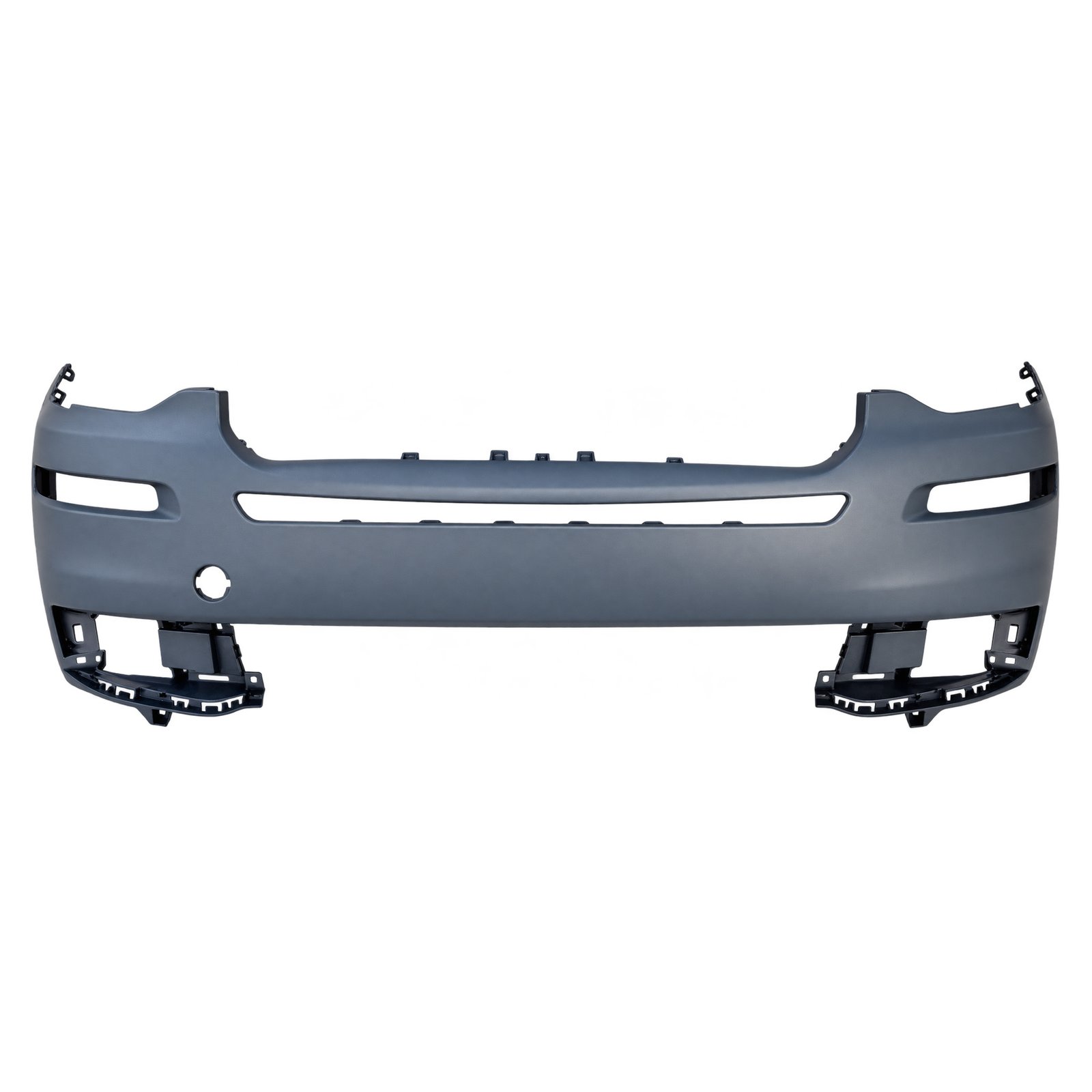Grand Commander upper front bumper without sensor holes 155300759 Grand Commander upper front bumper without sensor holes, showing a long centre slot, corner openings and one larger round aperture