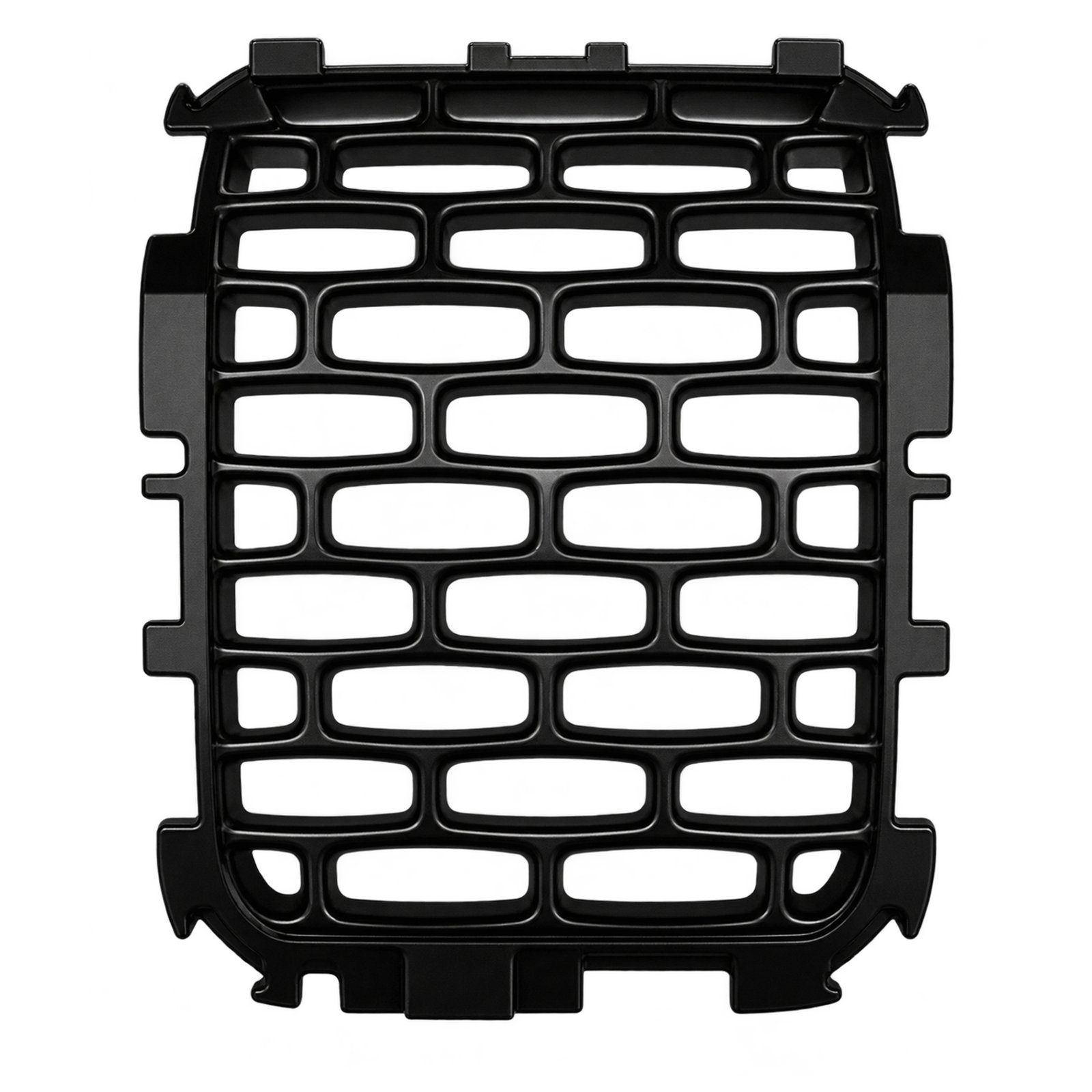 Jeep Wagoneer Grille Mesh - Without Camera Opening Wagoneer grille mesh insert with uninterrupted staggered openings, a rounded border and projecting top and bottom tabs