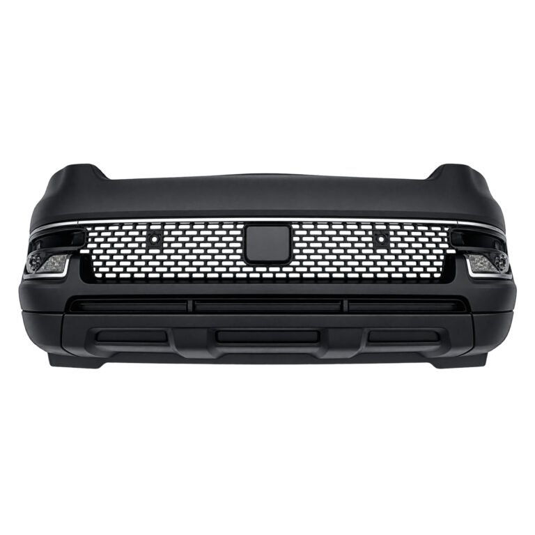 Wagoneer lower-trim front bumper assembly with staggered mesh, a square centre panel and three deep lower recesses