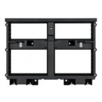 Wagoneer radiator shutter frame with four empty rectangular areas, crossing rails and lower mounting feet, without blades